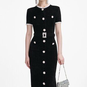 self-portrait Black Chenille Knit Midi Dress